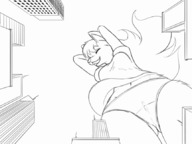 breasts drawing giantess panties hips furry tail city mega monochrome animation dancing thighs fox_girl point_of_view notbad621 shaking