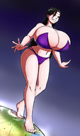 breasts drawing giga large_breasts planet barefoot unknown_artist legs belly sky bikinis