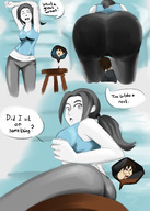 drawing comic color butt_crush ponytail sitting unaware shrunken_man wii_fit_trainer gtsleuth