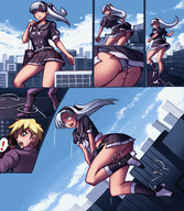 giantess white_hair panties city comic color shoes embarrassed socks uniform miniskirt gareit0