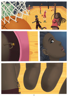 drawing comic black_hair long_hair climbing basketball unaware dark_skin indoors panels ayami6 jersey minor_league