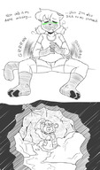 drawing vore furry anthro monochrome unaware shrunken_man trapped inside_stomach stomach_acid stomach_ache penny_(ethan64) emmacat64