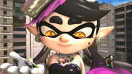 gentle giantess city handheld yellow_eyes digital_render on_palm callie splatoon inkling between_breasts marina_(splatoon) sourcesizeshenanigans marie_(splatoon)