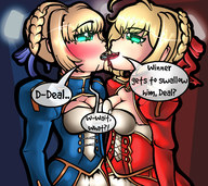 breasts drawing vore blushing color tongue mouth cleavage shrunken_man game giantesses fate_stay_night fate_(series) nero_claudius artoria artoria_pendragon