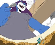 drawing furry cat anthro comic color milk low_angle mouse spoon shrunken_man bowl imminent_vore looking_at_tiny cereals emmacat64
