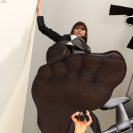 feet toes glasses brunette stockings shrunken_man looking_down raised_foot imminent_crush looking_at_tiny digital_render jamesmason0