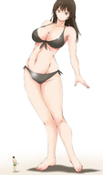 bikini drawing gentle giantess color large_breasts long_hair barefoot cleavage brunette navel standing bikuta onlooker