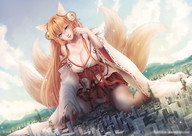 drawing giantess panties city mega color destruction cleavage japanese_clothes fox_girl shrine_maiden cysh_aizen solchan