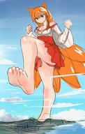 giga mega barefoot soles foot_crush legs fox_girl raised_foot shrine_maiden iodain cysh_aizen