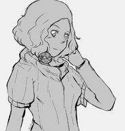 drawing monochrome clothed glasses smiling short_hair shrunken_man no_background xxxgoom persona_5 haru_okumura joker_(persona) ren_amamiya