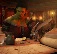 clothed sitting shrunken_woman indoors orc point_of_view jetslasher in_jar green_skin digital_render orc_girl