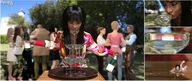 black_hair long_hair cleavage scared bottle shrunken_man swimming drinking spawngts digital_render champagne_glass