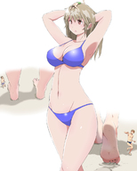 bikini drawing long_hair brunette lying_down walking shrunken_man foot_print bikuta no_background on_head