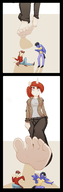 drawing long_hair clothed toes barefoot soles red_hair walking unaware shrunken_man panels running_away my_little_pony horn jj-psychotic no_background