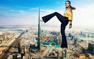giantess collage city mega long_hair clothed high_heels buildings brunette boots kick burj_khalifa pants dark_skin outdoors bracelet dubai zebos2003