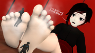 giantess feet clothed barefoot sweat story rose shrunken_man between_toes ruby dialogue digital_render rwby source_film_maker polyphius