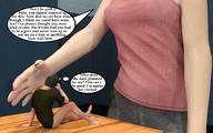 blonde clothed barefoot story sitting hand shrunken_man manicure dialogue locker_room gym digital_render aaabbbzzz