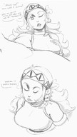 drawing monochrome large_breasts long_hair handheld entrapment closed_eyes point_of_view dialogue panels hairband no_background one_eye_closed human_jewelry emmacat64