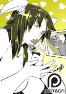 drawing gentle giantess blushing horns color handheld brunette kissing between_fingers lucky_b