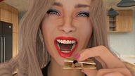 vore blonde long_hair shrunken_man open_mouth food between_fingers imminent_vore drcreep digital_render