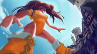 giantess large_breasts cleavage brunette purple_eyes pigtails looking_down leotard angelgts seven_deadly_sins diane_(seven_deadly_sins)