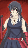 drawing black_hair color cleavage red_eyes shrunken_man trapped akame_ga_kill xxxgoom between_breasts akame tatsumi