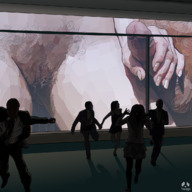 drawing giantess giant male penis pubic_hair handjob indoors pandoza running_away