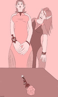 drawing long_hair dress short_hair surprised rose shrunken_man looking_down laughing giantesses jewelry necklace carrying pointed_ears giant_waifus