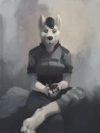 drawing gentle furry tail anthro large_breasts handheld barefoot paws looking_down no_background kerneldecoy