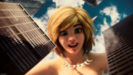 giantess collage city buildings green_eyes smiling elf looking_down skyscraper sky freckles point_of_view digital_render opal ashkiiwolf