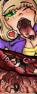 drawing vore blonde color tongue mouth cleavage saliva green_eyes stomach shrunken_woman throat stomach_acid internal_view mspaintgts