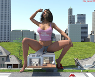 giantess panties vore destruction handheld barefoot cleavage butt_crush brunette street sitting navel foot_crush houses top digital_render giantess_lover45