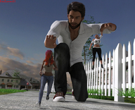 large_breasts giant clothed shrunken_woman captured fleeing suburbs digital_render giantess_lover45