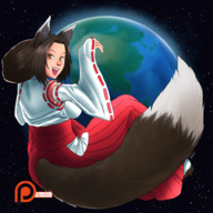 drawing giantess earth color fox kitsune shrine_maiden spokle