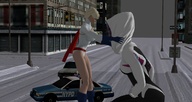 giantess mega large_breasts gloves police mini_giantess boots unknown_artist looking_down outdoors cape belt leotard power_girl skimpy_clothing digital_render dc_comics marvel_comics spider-gwen