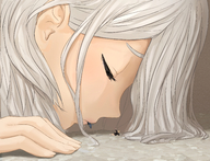 drawing white_hair vore blushing color long_hair closed_eyes uru