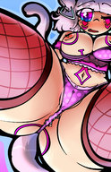 breasts drawing panties color low_angle pink_hair piercings shrunken_man entrapment cat_girl thigh_highs panty_entrapment mspaintgts polka_dots