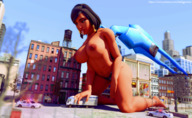 giantess nude vore city black_hair kneeling vehicles digital_render overwatch telehypnotic pharah fareeha_amari