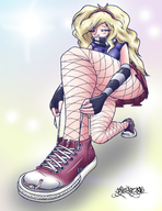 drawing giantess crush blonde color skirt shoes in_shoe foot_crush fishnets entrapment converse sector316 angie_raye