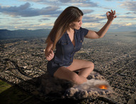 collage landscape city mega destruction buildings brunette wonderslug hand fire legs giantess_katelyn smoke sky