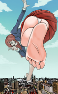 drawing giantess panties feet city mega color destruction barefoot foot_crush uniform looking_down miaokong