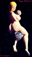 giantess nude earth giga blonde space planet huge_breasts smiling moon short_hair android_18 digital_render sitting_on_planet telehypnotic