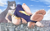 drawing giantess feet city mega color destruction barefoot red_eyes brunette sitting foot_crush fate/grand_order fate_(series) miaokong ishtar
