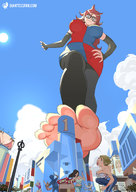 drawing giantess feet city color barefoot low_angle foot_crush dragon_ball clouds sky point_of_view giantessfan android_21