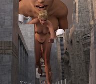 giantess nude city blonde multiple_sizes short_hair giantesses outdoors licking_lips running_away digital_render giantessabbie