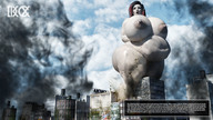 giantess city black_hair long_hair destruction huge_breasts story bbw lactation outdoors digital_render pale_skin dinner-kun