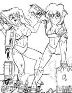 breasts drawing giantess panties city mega monochrome swimsuit destruction handheld rampage cleavage bra anime train giantesses vehicles