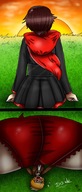 drawing panties color red_hair dress shrunken_man sat_on sunset ruby cape rwby jaune sort_hair