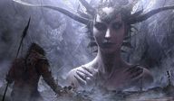 drawing giantess horns fantasy demon unknown_artist bones skeletons spear skull