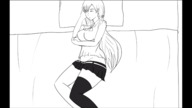 drawing growth giantess sleeping monochrome large_breasts long_hair clothed animation thigh_highs elizabeth seven_deadly_sins catart18